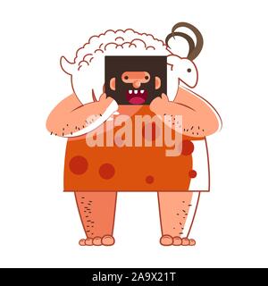 L'uomo primitivo o caveman cacciatore con di capra o di pecora carattere isolato Illustrazione Vettoriale