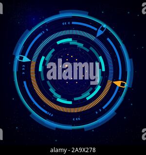 Destinazione virtuale, digital eye UI HUD, interfaccia futuristico, spazio radar Illustrazione Vettoriale