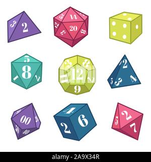 Dadi e poliedro per GDR fantasy, table top giochi attrezzature Illustrazione Vettoriale