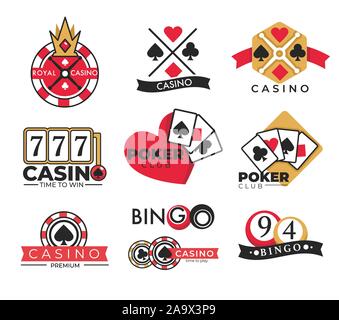 Casino club icone isolato, gioco d'azzardo e bingo lotteria Illustrazione Vettoriale