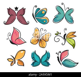 Corporate identity, farfalle icone isolato, la bellezza e la libertà Illustrazione Vettoriale