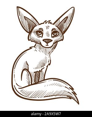 African animale selvatico, fennec fox schizzo isolato Illustrazione Vettoriale