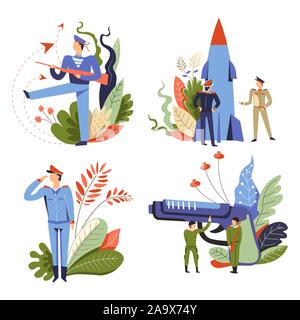 Esercito il reclutamento e il servizio militare isolato icone, difesa del paese Illustrazione Vettoriale