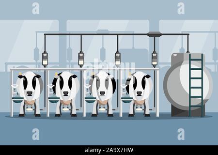 Moderno caseificio. La mungitura automatizzata e smart farming. Illustrazione vettoriale EPS 10 Illustrazione Vettoriale