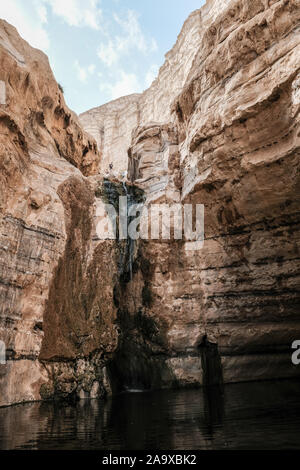 Ein Avdat National Park, Israele. 15 Novembre, 2019. Una cascata naturale e la piscina nel fiume Tzin a Ein Avdat National Park, un'oasi naturale in Israele nel deserto del Negev. Credito: Nir Alon/Alamy Live News. Foto Stock