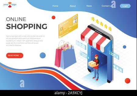 Internet Online Shopping consegna concetto isometrica Illustrazione Vettoriale