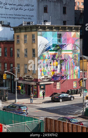 Madre Teresa e il Mahatma Gandhi "tolleranza" murale sulla 18th Street e la Tenth Avenue nel Quartiere di Chelsea di New York City, Stati Uniti d'America. Foto Stock