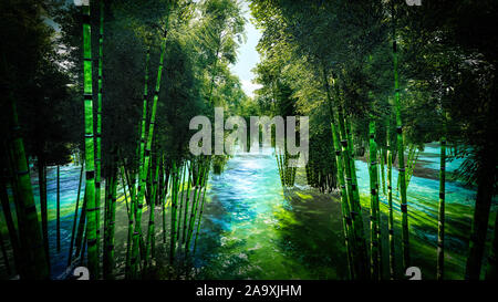 Decarative bellissima foresta di bamboo rendering 3D Foto Stock