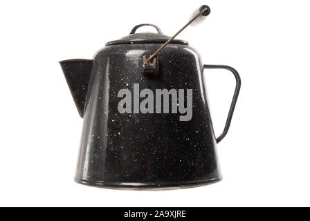 Uno smalto antico rivestito di tè o di caffè isolato su un fondo bianco. Foto Stock