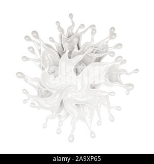 Splash di uno spessore di liquido bianco. Il rendering 3d, 3d'illustrazione. Foto Stock