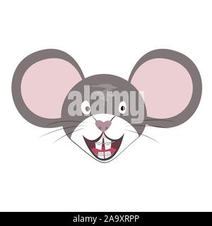 Mouse vettore animale, il Cinese simbolo dello zodiaco. Cartoon piatta della testa di ratto con denti bretelle grigio faccia di topo isolate. Anno simbolo per cliniche di odontoiatria Illustrazione Vettoriale