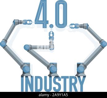 Robot assemblare iscrizione "4.0". Industria intelligente concetto. Illustrazione Vettoriale Illustrazione Vettoriale