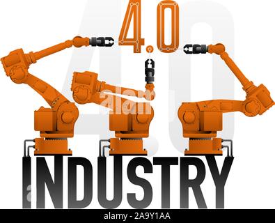 Robot assemblare iscrizione "4.0". Industria intelligente concetto. Illustrazione Vettoriale Illustrazione Vettoriale