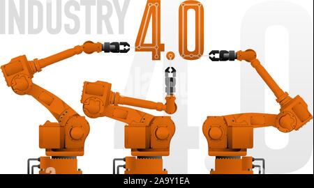 Robot assemblare iscrizione "4.0". Industria intelligente concetto. Illustrazione Vettoriale Illustrazione Vettoriale