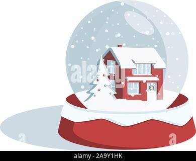 Snow Globe. La magia di Natale sfera sfera di vetro con toy house. Illustrazione Vettoriale Illustrazione Vettoriale