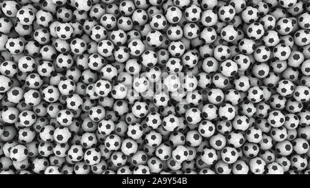 Football soccer ball sfondo. Sport concept. Un sacco di palloni da calcio. 3D rendering immagine Foto Stock