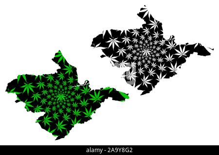 Falkirk Consiglio (Regno Unito, Scozia, del governo locale in Scozia) mappa è progettato Cannabis leaf verde e nero, Falkirk mappa fatta di marijuana Illustrazione Vettoriale