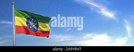 Bandiera di Etiopia luogo sventolano al vento con sky in background Foto Stock