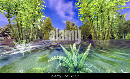 Decarative bellissima foresta di bamboo rendering 3D Foto Stock