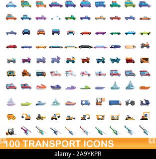 100 trasporto set di icone. Cartoon illustrazione di 100 trasporti icone set di vettore isolato su sfondo bianco Illustrazione Vettoriale