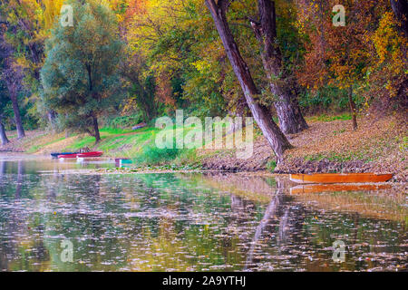 Autunno del tranquillo Lago Tisza paesaggio in Ungheria Foto Stock