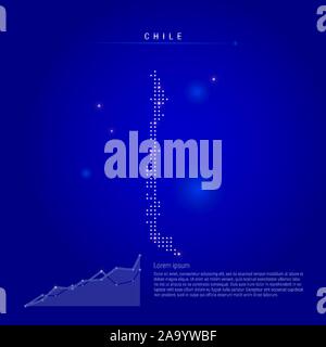 Il Cile mappa illuminato con puntini luminosi. Elementi Infographics. Blu scuro dello sfondo dello spazio. Illustrazione Vettoriale. Diagramma di crescente, lorem ipsum testo. Illustrazione Vettoriale