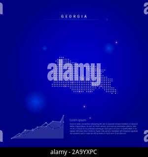 La Georgia mappa illuminato con puntini luminosi. Elementi Infographics. Blu scuro dello sfondo dello spazio. Illustrazione Vettoriale. Diagramma di crescente, lorem ipsum testo. Illustrazione Vettoriale