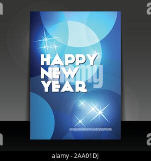 Blue Abstract Anno Nuovo Card, coprire il flyer o progettazione di sfondo in modo liberamente scalabile e in formato vettoriale modificabile Illustrazione Vettoriale