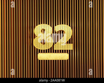 Numero 82 (numero ottanta-due) perforato con piccoli fori sul metallo dello sfondo. 3D illustrazione Foto Stock