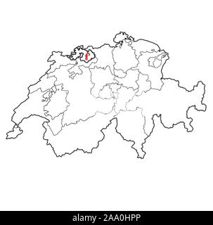 Bandiera e territorio del Cantone di Basilea Campagna sulla mappa di divisioni amministrative della Svizzera Foto Stock