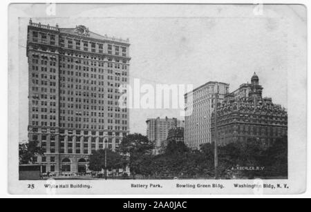 Cartolina inciso della White Hall Edificio, Battery Park, Bowling Green Building e Washington Building, New York City, copyright by J. Koehler, pubblicato da illustrata cartolina postale Co, 1905. Dalla Biblioteca Pubblica di New York. () Foto Stock