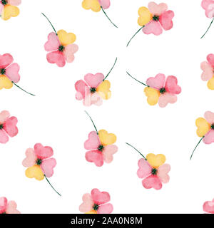 Seamless schema di ripetizione con colorati ad acquerello, trifoglio trifoglio astratta fatta di cuori colorati Foto Stock