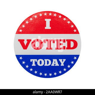 Round ho votato oggi Sitcker isolati su sfondo bianco. Foto Stock