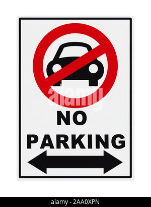 Metallo nessun segno di parcheggio con il simbolo auto isolati su sfondo bianco. Foto Stock