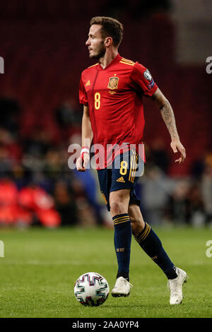 Wanda Metropolitano Stadium, Madrid, Spagna. Xviii Nov, 2019. Campionati Europei 2020 il qualificatore, Spagna contro la Romania; Saul Niguez (esp) controlla la sfera - Editoriale usare carte di credito: Azione Plus sport/Alamy Live News Foto Stock