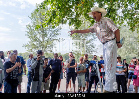 American, religiosa cristiana evangelista predica a Speakers' Corner, Hyde Park, London, Regno Unito Foto Stock