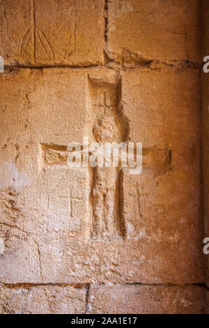 Rare religeous templare incisioni rupestri Domme Dordogne Francia Foto Stock