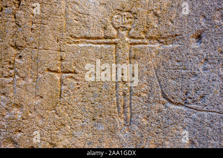 Rare religeous templare incisioni rupestri Domme Dordogne Francia Foto Stock