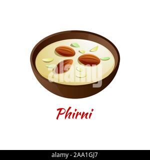 Phirni o Kheer è delizioso e il famoso dolce di Halal nel gradiente di colore icona del design,illustrazione vettoriale Illustrazione Vettoriale