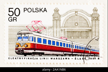 SEATTLE WASHINGTON-Ottobre 9, 2017: locomotore elettrico della Slesia linea di 1957 sul polacco francobollo. Scott # 2251 pubblicato nel 1978. Foto Stock