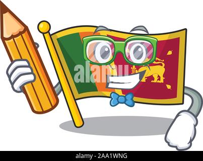 Bandiera sri lanka cartoon con studente in azienda carattere matita Illustrazione Vettoriale