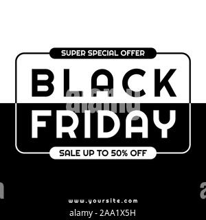 Venerdì nero moderno minimale design in stile cornice sfondo monocromo. illustrazione vettoriale Illustrazione Vettoriale