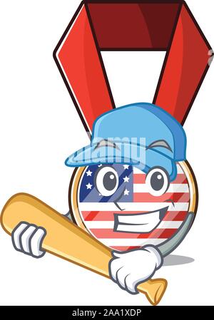 Cartoon usa medaglia con nella riproduzione di baseball carattere Illustrazione Vettoriale