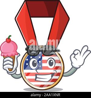 Il Mascot usa medaglia in carattere con gelato Illustrazione Vettoriale