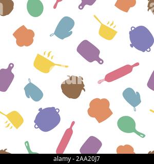 Arnese da cucina sagome seamless pattern. La cottura di ripetizione di sfondo per il design tessile, avvolgimento papper, scrapbooking. Illustrazione Vettoriale