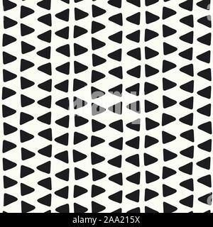 In bianco e nero disegnato a mano senza giunture triangolo disegno vettoriale. Un divertimento geometrico astratto ripetere il background di design. Illustrazione Vettoriale
