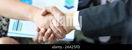 Biz stringono le mani di partner Foto Stock