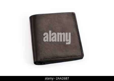 Pelle marrone wallet su sfondo bianco Foto Stock