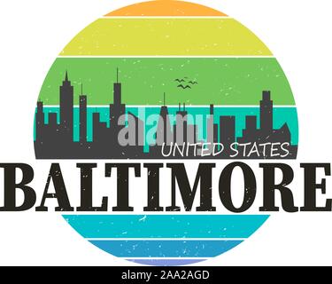 Baltimore, Maryland Skyline Souvenir Viaggi Vector Art Design Turismo Illustrazione Vettoriale