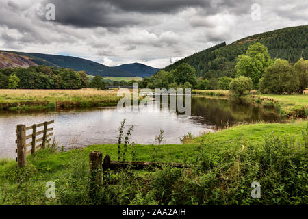 Fiume Tweed, nei pressi di Traquair House, Orpington, Peebles, Scottish Borders, UK. Foto Stock